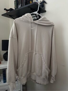 Nike Men’s Beige Crewneck Hoodie with White Swoosh